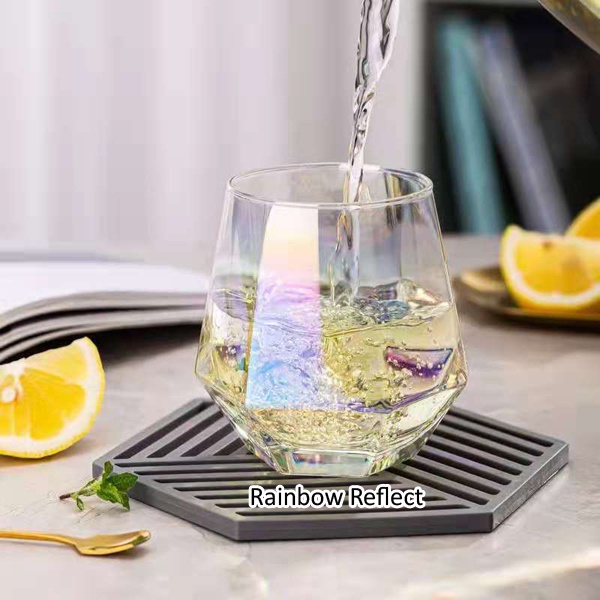 Gelas Hexagonal Diamond Crystal Glass kaca Cangkir Unik gelas whiskey teh kopi home cafe vlog korea mojito cocktail dessert MK1226-RAINBOW REFLECT
