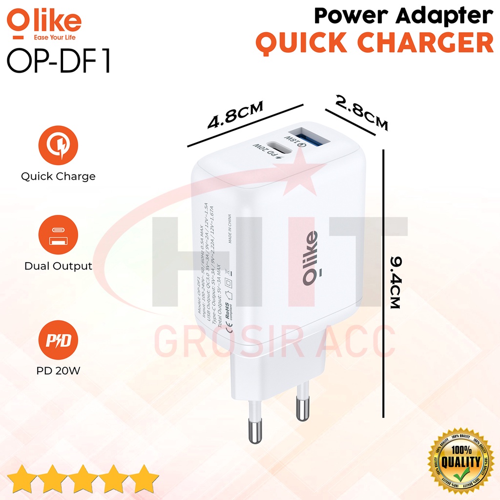 Power Adapter Olike Qualcomm Quick Charge 3.0 Dual Port OP-DF1