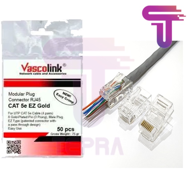 Connector Rj45 UTP Cat5 VASCOLINK EZ Gold isi 50 ANTI GAGAL konektor