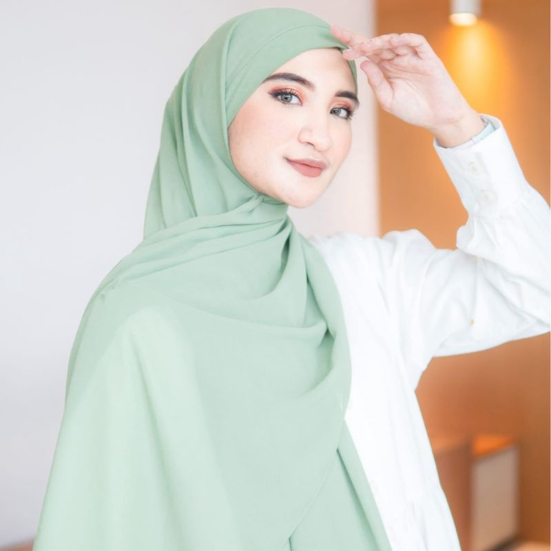 Pashmina Malay - Hijab Pashmina  Instan Bahan Ceruty Babydoll 2in1 Tali Turkey Shawl - Tanpa Label