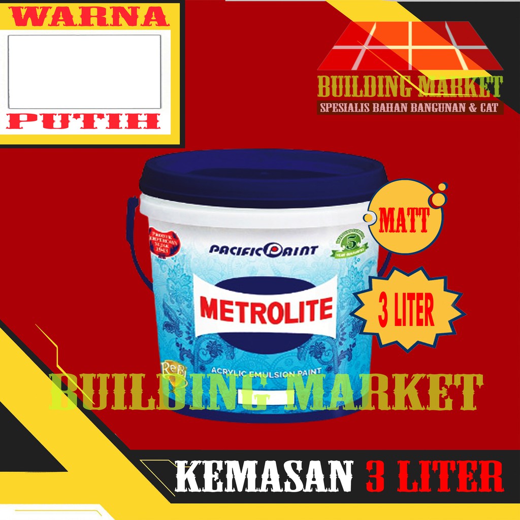 CAT PLAFON CAT TEMBOK METROLITE INTERIOR PUTIH KEBIRUAN 3 LITER