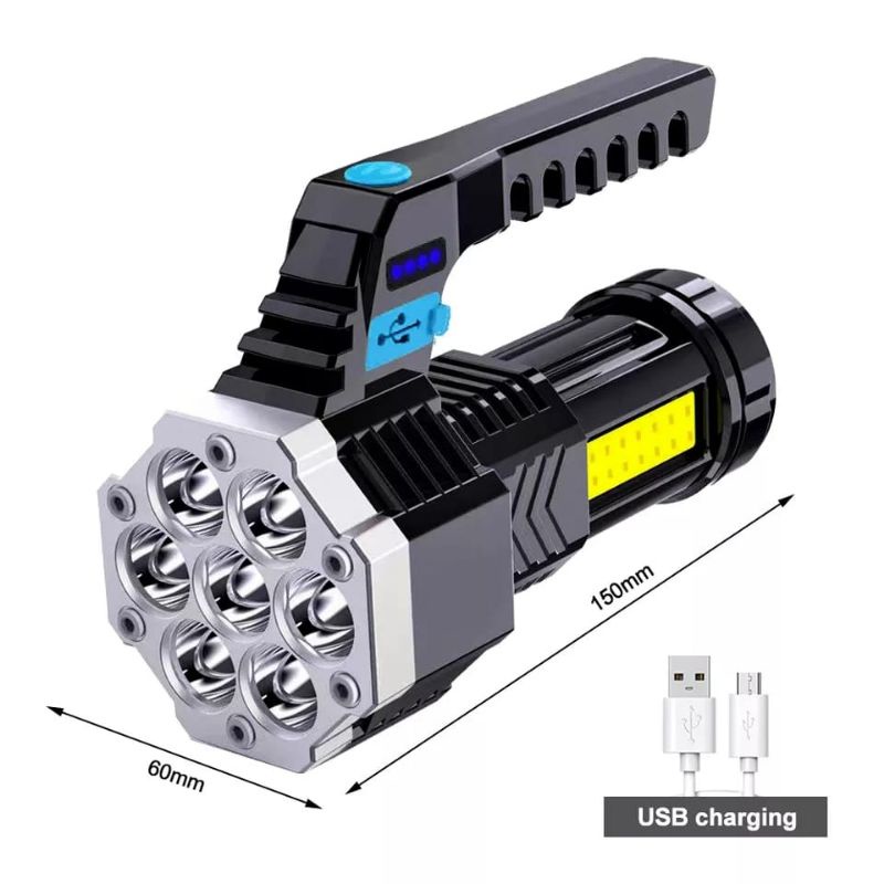 Lampu Senter LED Super Flashlight 7 LED Super Terang USB Rechargeable Bisa Untuk Lampu Sepeda