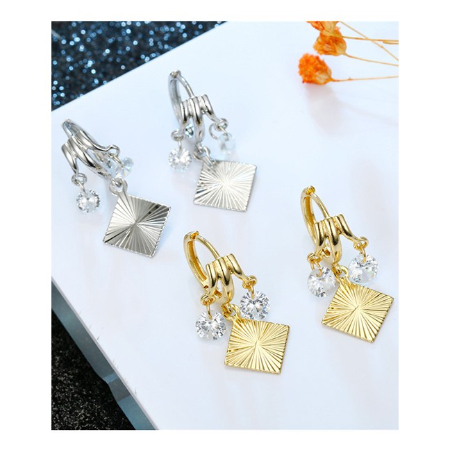 LRC Anting Tusuk Fashion Rhinestone Geometric Inlay Zircon Earrings D46096