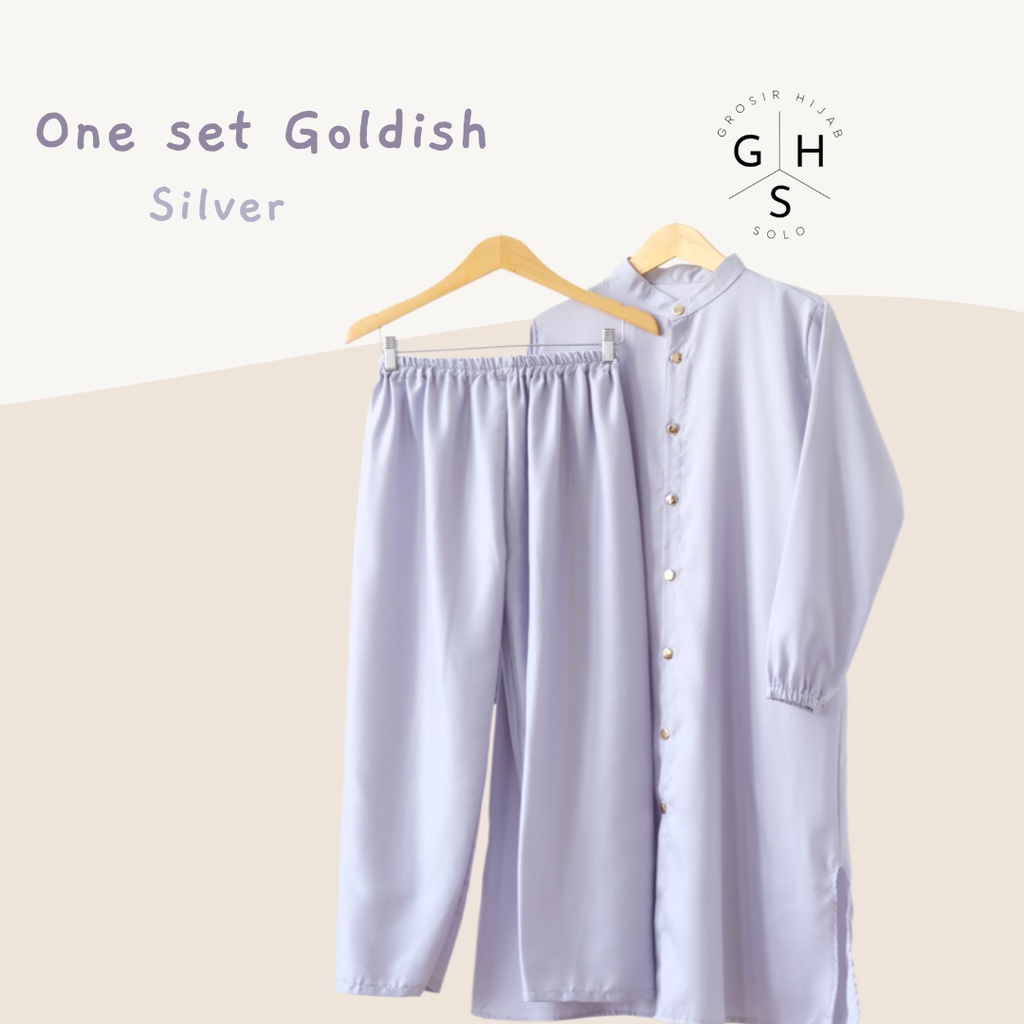 (DBY) ONE SET TUNIK GOLDISH DAILY BUSUI WANITA LONG TUNIK SET MOSCREPE-ST GOLDISH SILVER