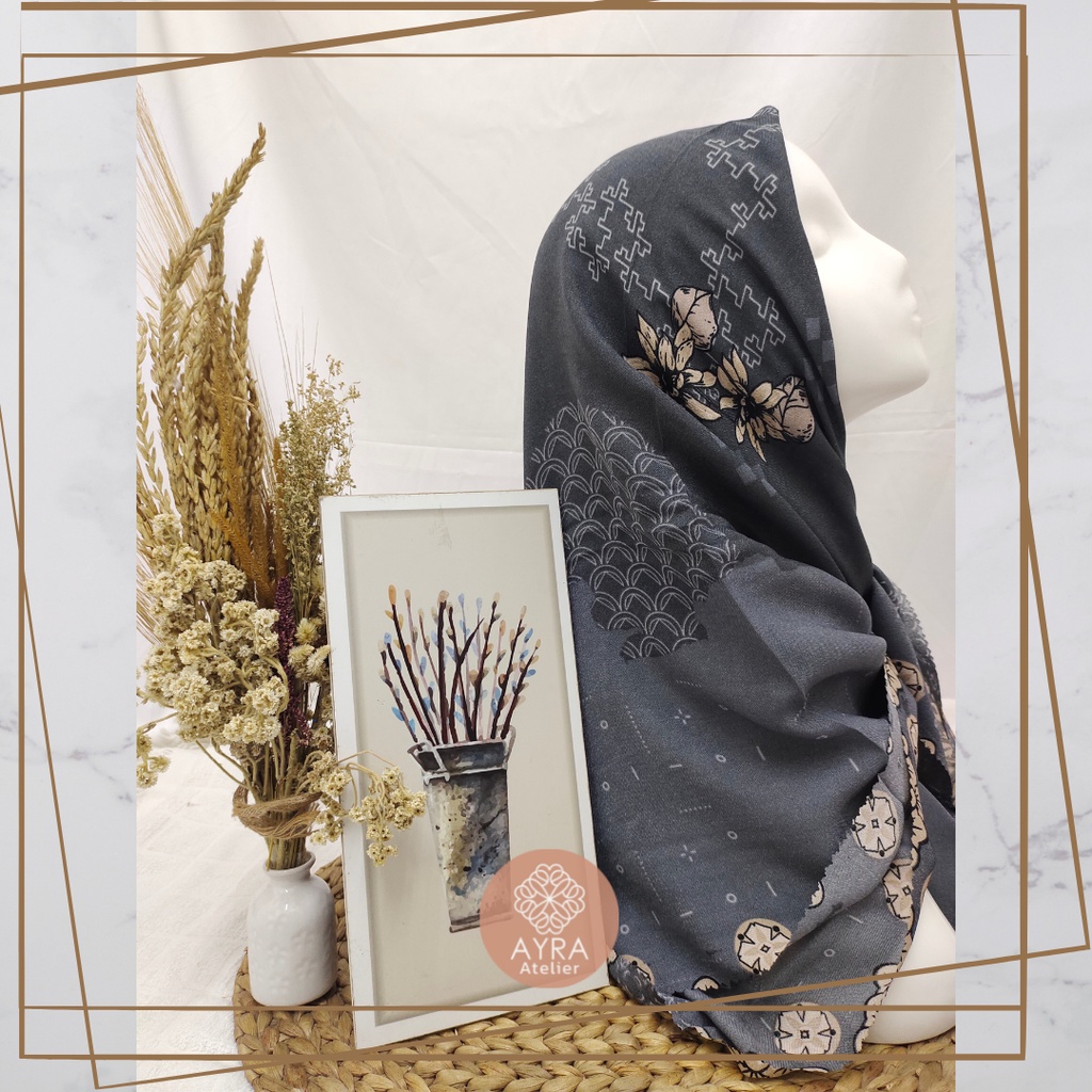 HIJAB SYARI SEGIEMPAT KERUDUNG JUMBO MOTIF JILBAB BESAR KERUDUNG JUMBO LASERCUT 130 cm JILBAB SYAR'I 130cm azzura Aubrey-F black