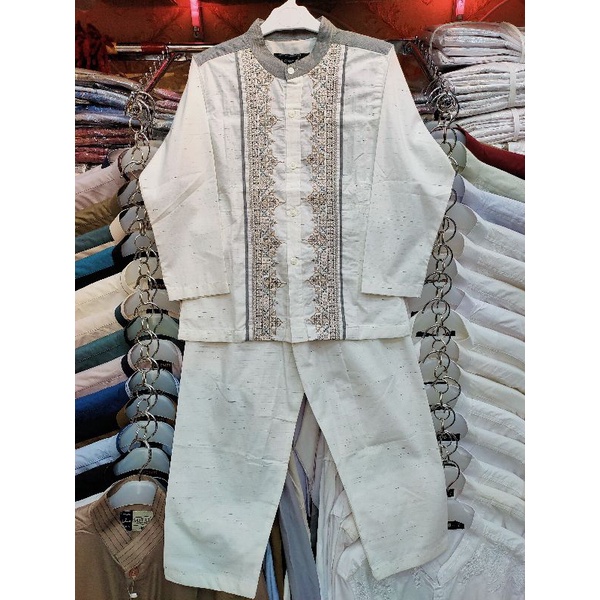 Baju Koko Stelan Anak Al-Luthfi Putih Bordir Lengan Panjang