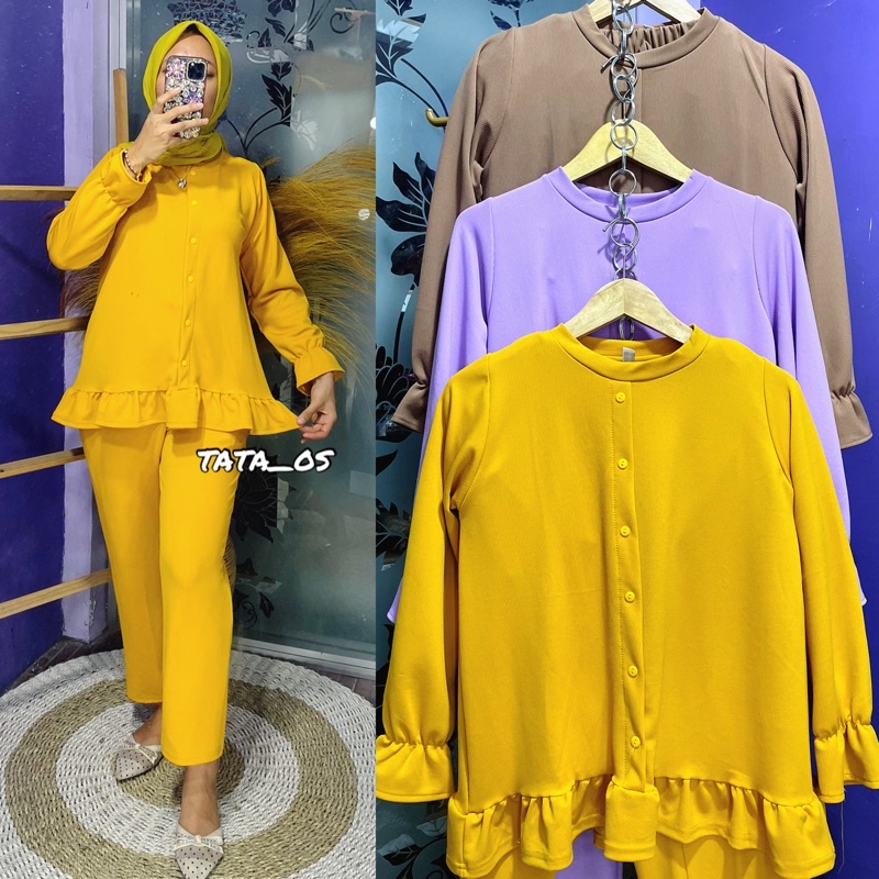 TATAOS BANGKOK ONE SET ADIBA RAJUT KNIT TEKSTUR IMPORT RUFFLE BAWAH KOREAN STYLE
