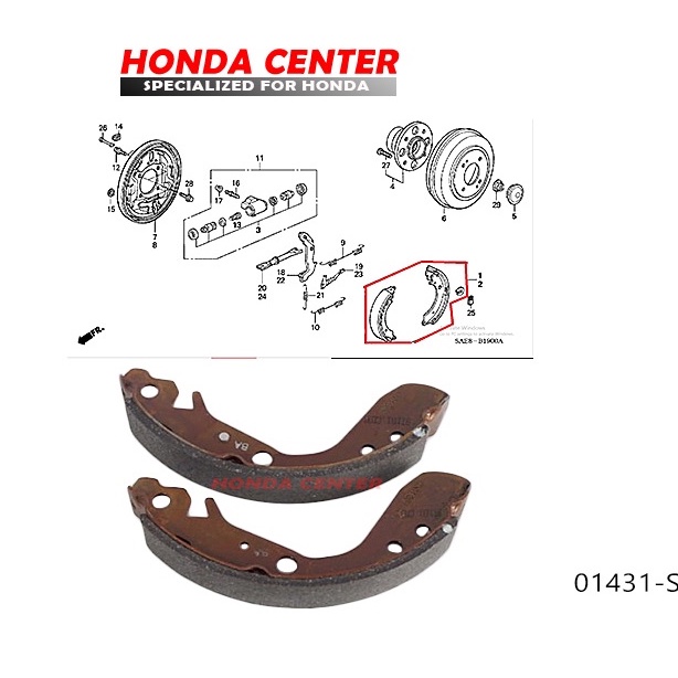 Kampas rem brake shoe sepatu rem belakang jazz gd3 2004 2005 2006 2007 tromol