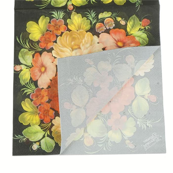 Decoupage Napkin - Tissue Decoupage 2Ply FL-Flowers on Black
