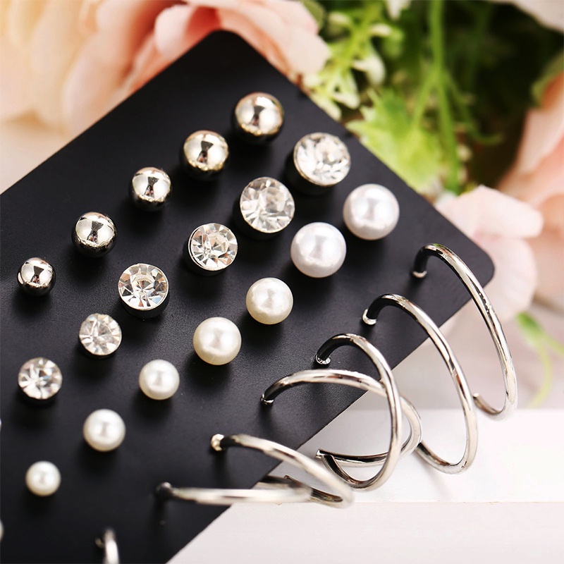 12pcs Anting Wanita,Rumbai Mutiara Berlian Liontin,Korea Fashion Perhiasan