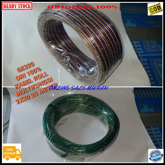 G320 Kabel rol tranparan 2x30 25 meter Cable roll speaker listrik multifungsi multi elektronik elektrik bening original audio spk serabut  BISA BUAT LISTRIK ATAU SPEAKER MULTI FUNGSI  Harga diatas adalah untuk 1 rol  Kabel Serabut Listrik Audio S