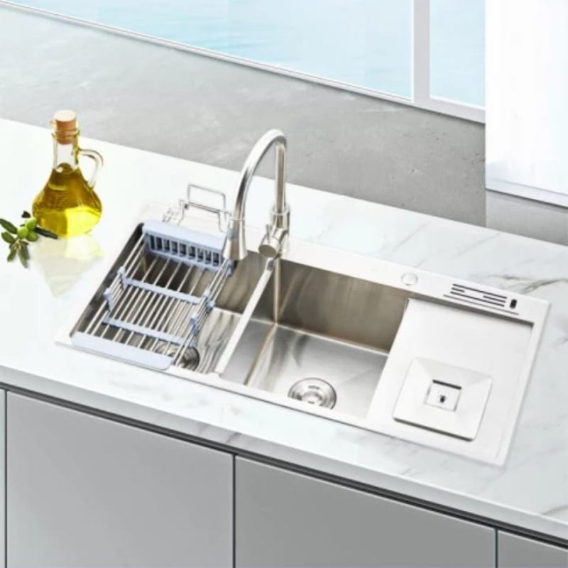 KITCHEN SINK 100X48 STAINLESS THSINK MODEL BOLZANO KOMPLIT KRAN/BAK CUCI PIRING 2 LUBANG 10048 STAIN