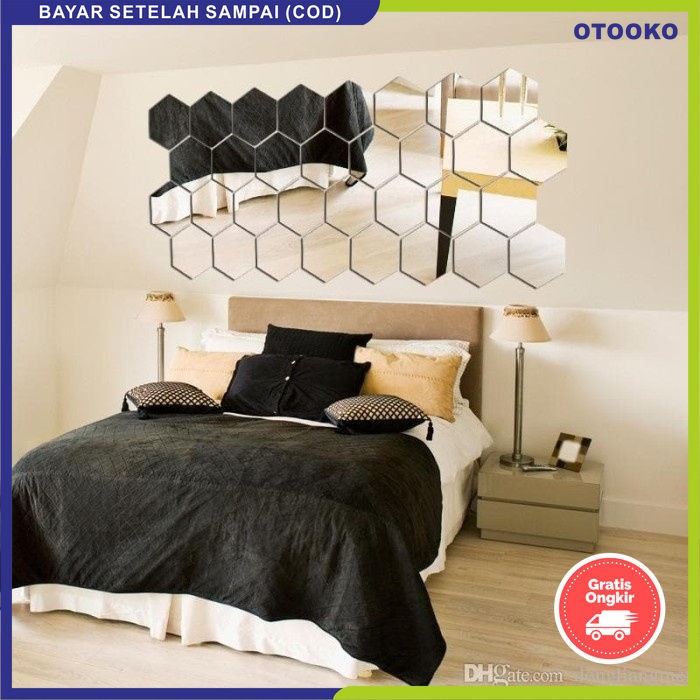 Stiker Kaca Dekorasi Cermin Mirror Wallpaper SegiEnam Heksagon 7pcs