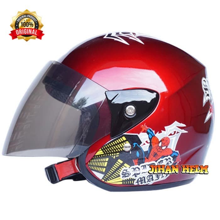 HELM / HELM ANAK / HELM ANAK SPIDERMAN RED MAROON TERLARIS