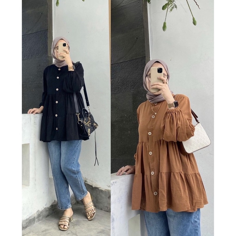 BEFAST - ZRX OOTD Tunik Wanita Muslim AYIKA / DANNY TUNIK FULL KANCING / Pakaian Wanita Muslimah / Tunik Polos Casual / Fashion Wanita Hijab / Tunik Formal Remaja Wanita / Terbaru 2022