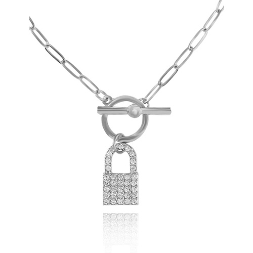 LRC Kalung Fashion Golden Lock-shaped Diamond Ot Buckle Alloy K45121