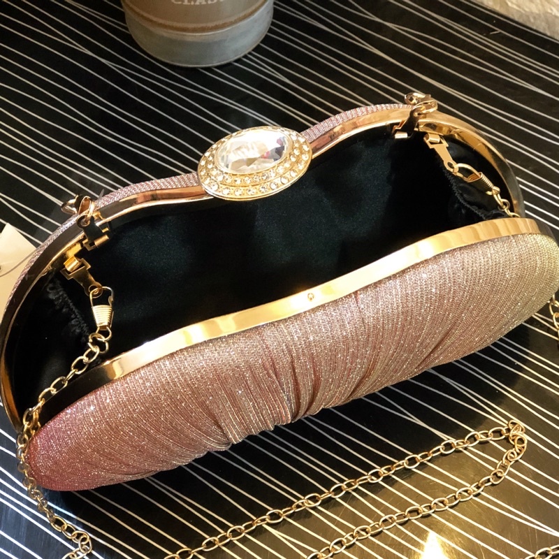 Tas Pesta OLIVE Embellished Crystal Box Clutch