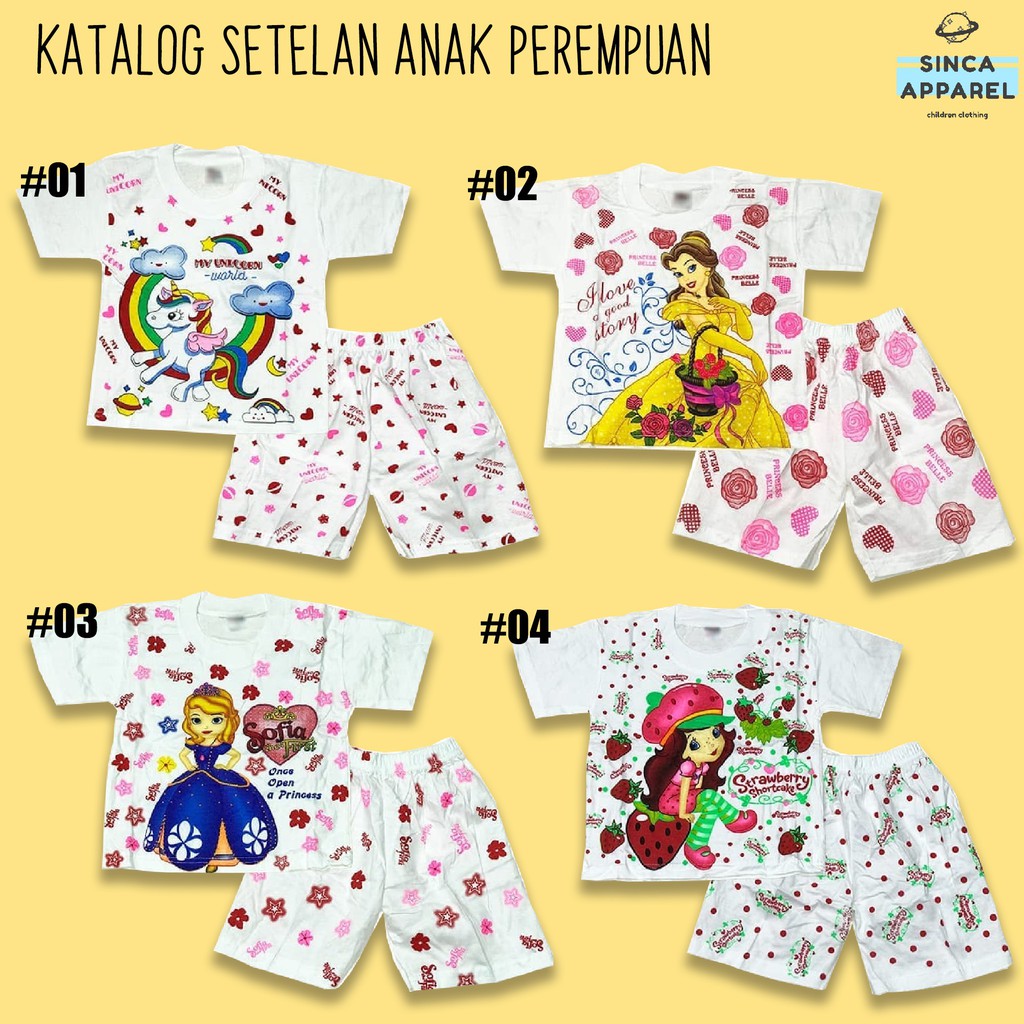 Setelan Baju  Anak Cewek Perempuan Putih  Set Kaos  Celana 