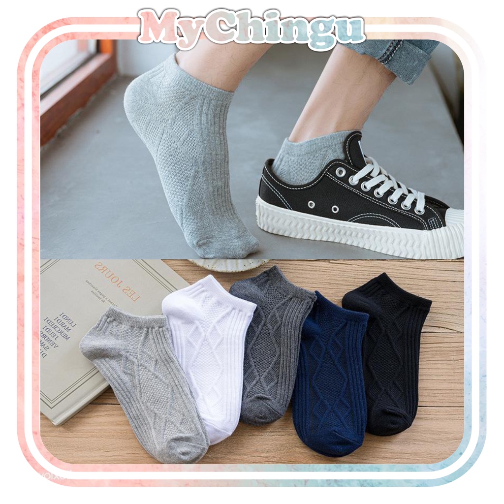 ❀ Chingu ❀ KK043 Kaos Kaki (Tanpa Kemasan) Pria Tipis Pendek Semata Kaki Polos Garis Warna Simple Fashion Korea Sock Import Murah