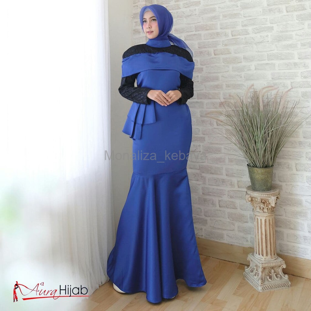 Termewah Gaun duyung bridal komb tile biru by Aura hijab