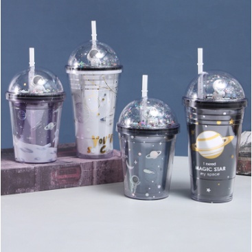 TURUN HARGA!!  Botol Minum Gemoy BPA FREE Tumbler Bubble Astronot Sedotan Gelas Minum Glitter Cups Blink Botol Minum Lucu