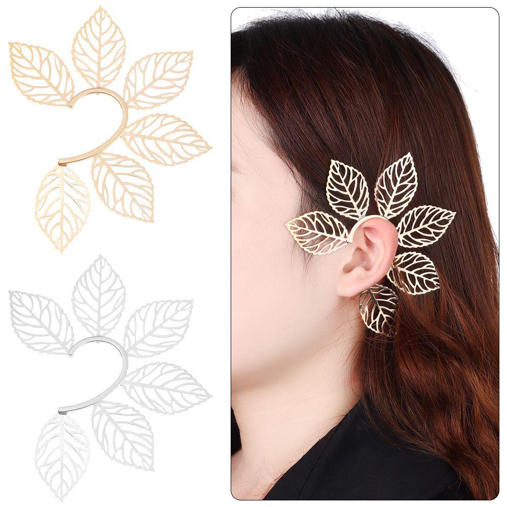 PREVA Metal Leaves Ear Hook Fashion Exaggerated Party Wrap Cuffs Earrings Irregular Ear Cuff Cosplay No Piercing Earrings