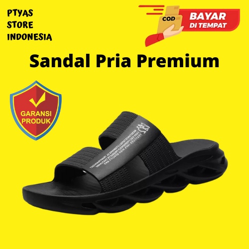 Sandal Slide Slop Slip On Cowok Premium Fashion Pesta Kondangan Hangpout Kekinian Original Murah