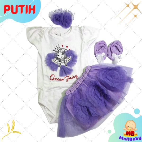 Baju Bayi Perempuan 3 6 9 12 Bulan Setelan Jumper Set Bandana Sepatu Bayi Queen Fairy Peri