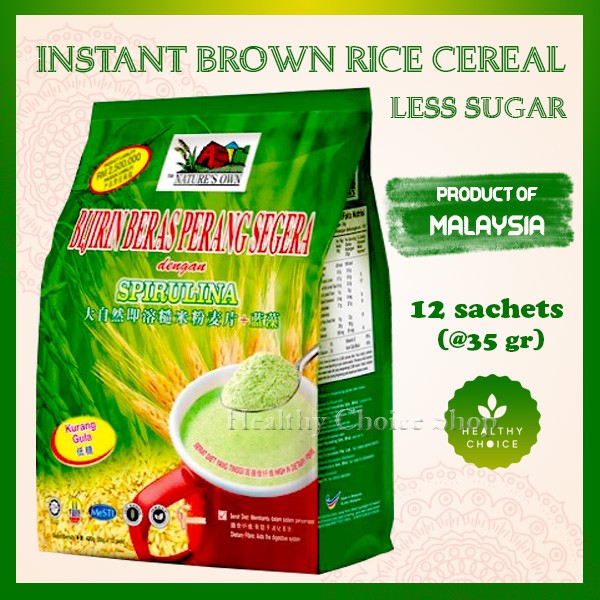 

SEREAL BERAS MERAH DENGAN SPIRULINA NATURE'S OWN CEREAL INSTANT BROWN RICE LESS SUGAR IMPOR MALAYSIA