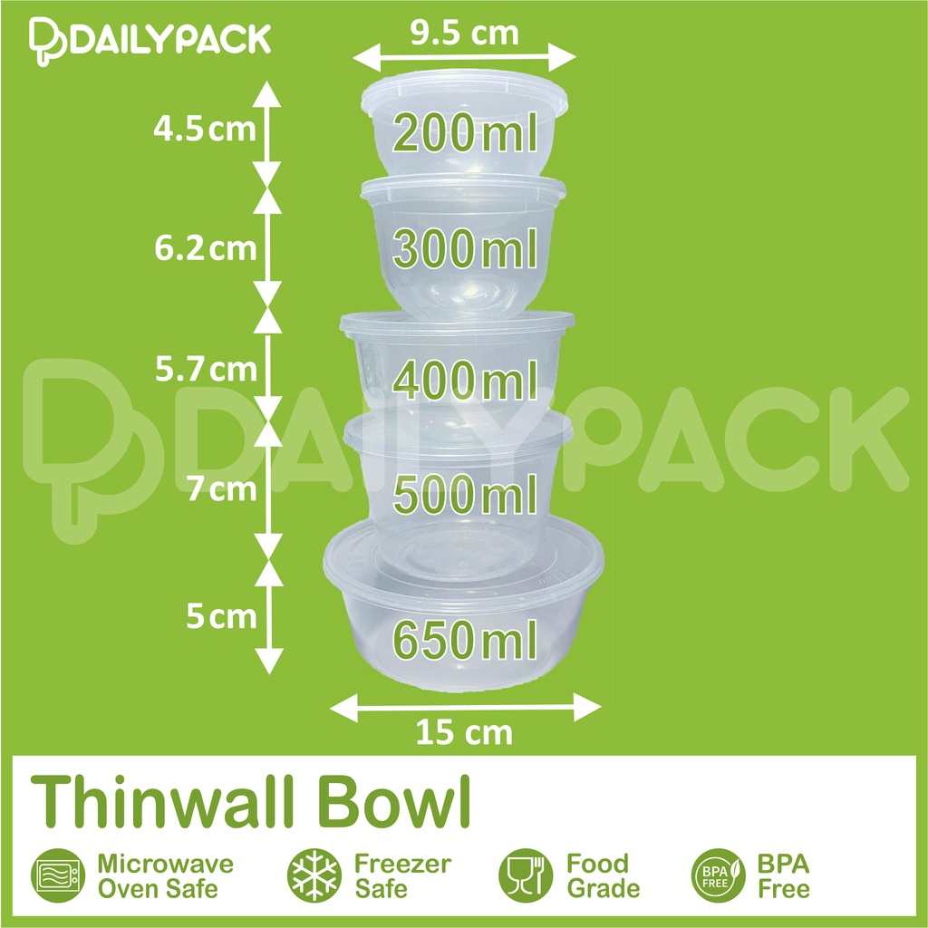 Thinwall BULAT 300 ml + tutup / BOWL / kotak makanan plastik / food container / Cup Puding / Mangkok plastik puding