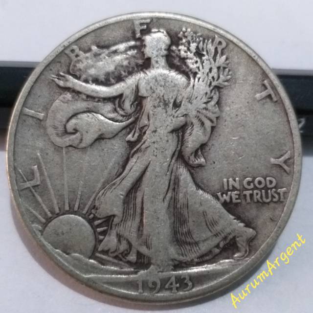 SA49-- 1 PC KOIN PERAK KUNO ASLI HALF DOLLAR WALKING LIBERTY TH 1943. -- SILVER COIN --