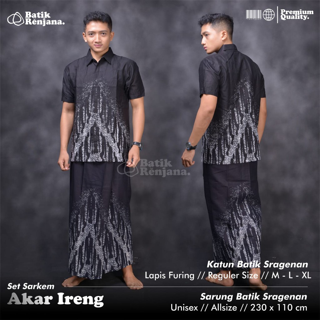 SARKEM AKAR IRENG Kemeja Baju dan Sarung Batik Pria Dewasa Premium Lebaran Asli Solo RENJANA