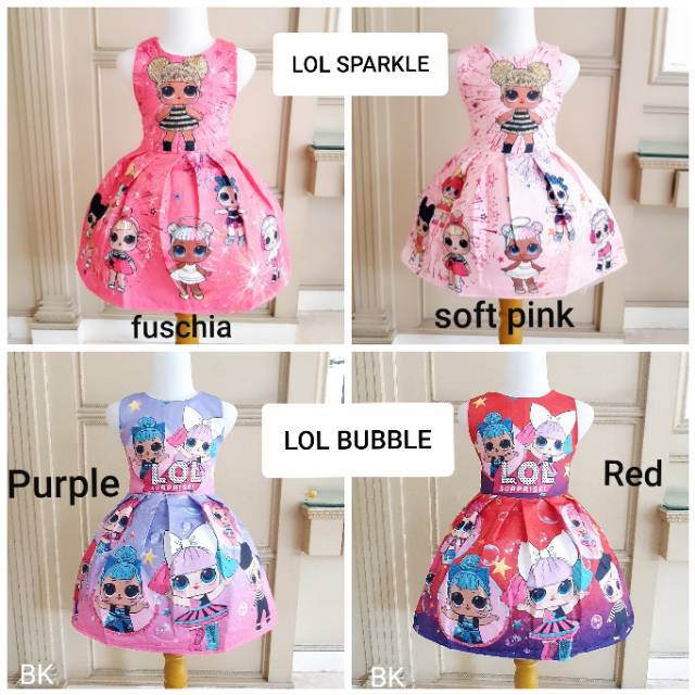 GA2733 LOL SPARKLE FUSCHIA  / DRESS LOL ANAK PINK IMPORT MURAH LUCU / GAUN PESTA NATAL ANAK