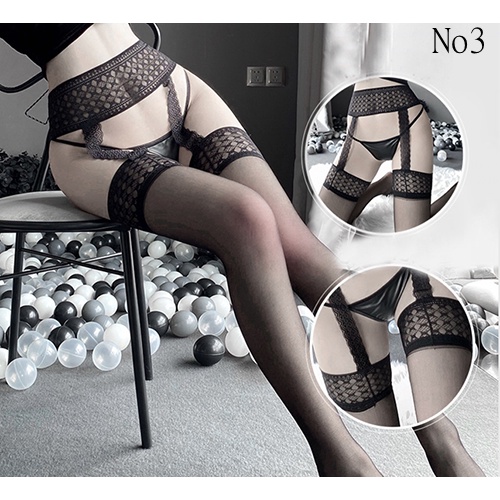 Stoking Sexy Lingerie Wanita Sexy Stoking Garter Renda Stoking tubuh tembus pandang dan thongs 6S