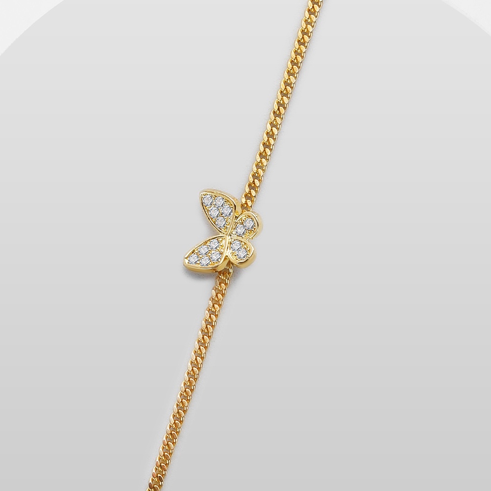Gelang Rantai Tembaga Warna Emas Aksen Kupu-Kupu Bahan Zirkon Untuk Wanita