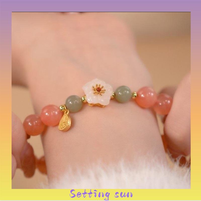 Jade Bead Gelang Kecil Peach Blossom Woven Perempuan Desain Niche Mahasiswa Pacar Hadiah TN