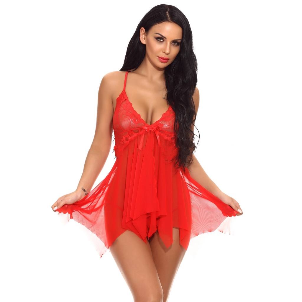 Sexy Baju tidur Wanita Lingerie babydoll Set G String A165