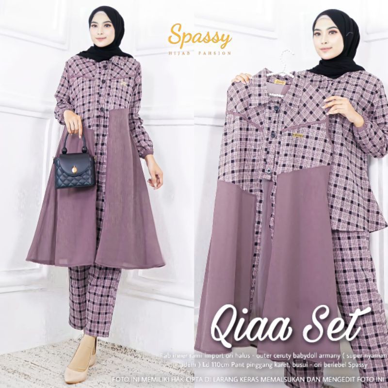 Cod Qiaa set/set tunik cardi lepas/setelan tunik busui ld 110/set Blouse dan pant katun rami mix out