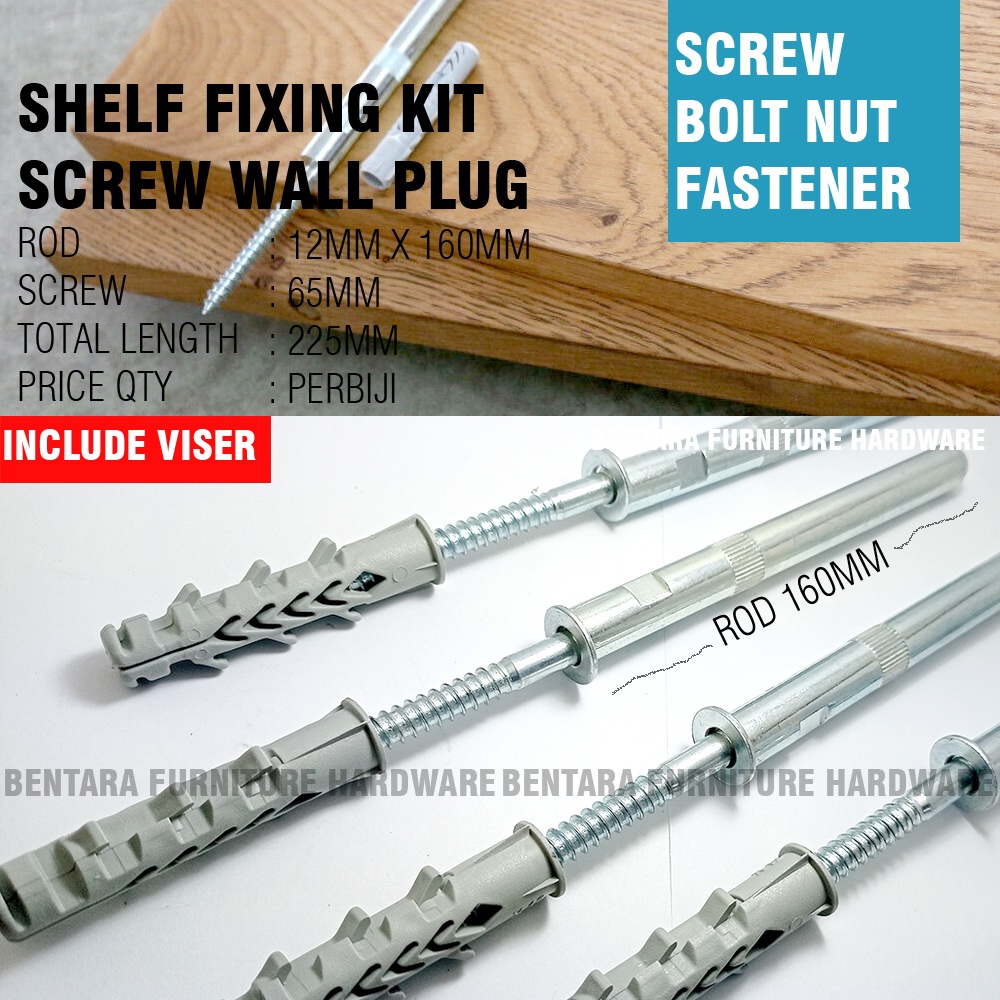 120 - 160 INCHI SKRUP VISER PEN AMBALAN MELAYANG  Baut - Heavy Duty Wall Plug Bolt Shelf Knockdown 12 CM 16 CM