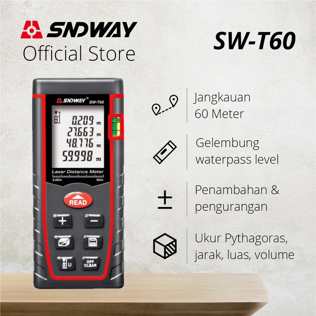 SNDWAY Meteran Laser Digital Distance 40/60/80/100/120/150 Meter Range Finder MT4/MS50/MS100/SW-T40/SW-T60/SW-T80/SW-T100/SW-TG120/SW-E150