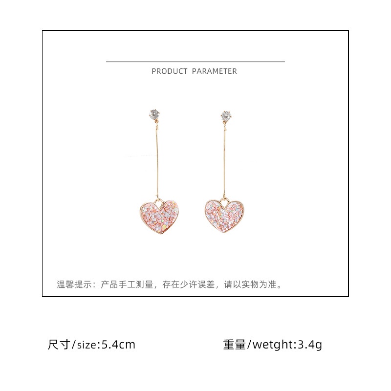 Sterling silver jarum Korea hipster pink payet cinta anting-anting hati manis zirkon peach jantung p