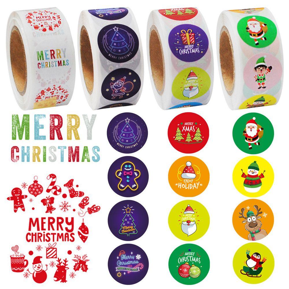 R-flower 500Pcs/Roll Stiker Natal Perlengkapan Pesta Sealing Merry Christmas Handmade Sticker