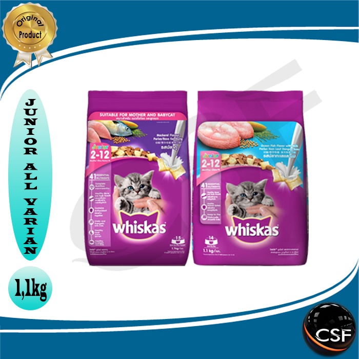 Makanan Kucing kering murah WHISKAS JUNIOR 1,1kg All Varian