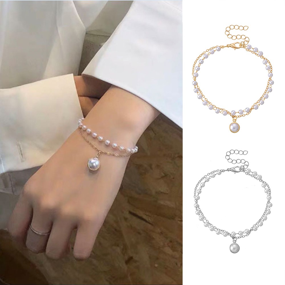 Korean Fashion Simple Double Pearl Bracelet Temperament Sweet Bracelets Jewelry Accessories