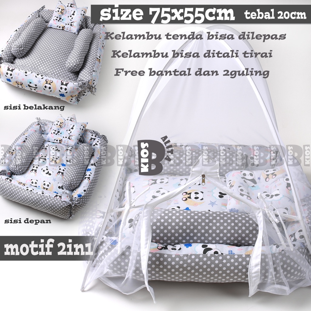 KASUR BAYI KOLAM TENDA PREMIUM / KASUR BAYI MOTIF BOLAK BALIK FREE BANTAL CROWN + 2 GULING BAYI