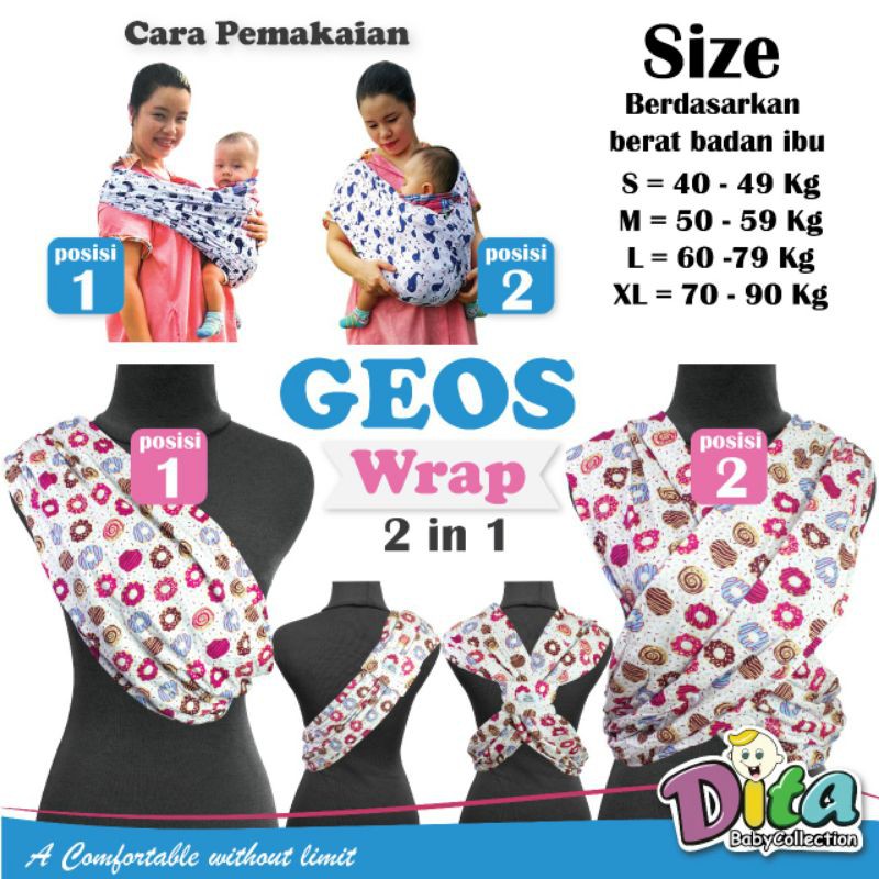 BISA TUKAR SIZE GEOS WRAP 2 in 1 MOTIF DITA/ Gendongan bayi Gendongan Kaos  Bahan Geos Premiu Kuat