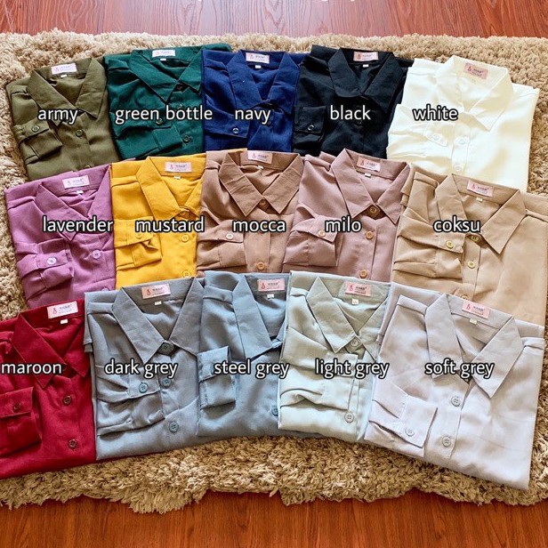 Kemeja Wanita Polos Lengan Panjang Terbaru Kekinian Casual Santai Kuliah Kerja ld 110-3