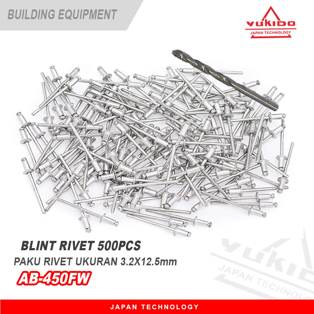 YUKIDO PAKU RIVET 1 PACK ISI 500PCS 450 (3.2X12.7MM) FREE MATA BOR BESI 3.2MM