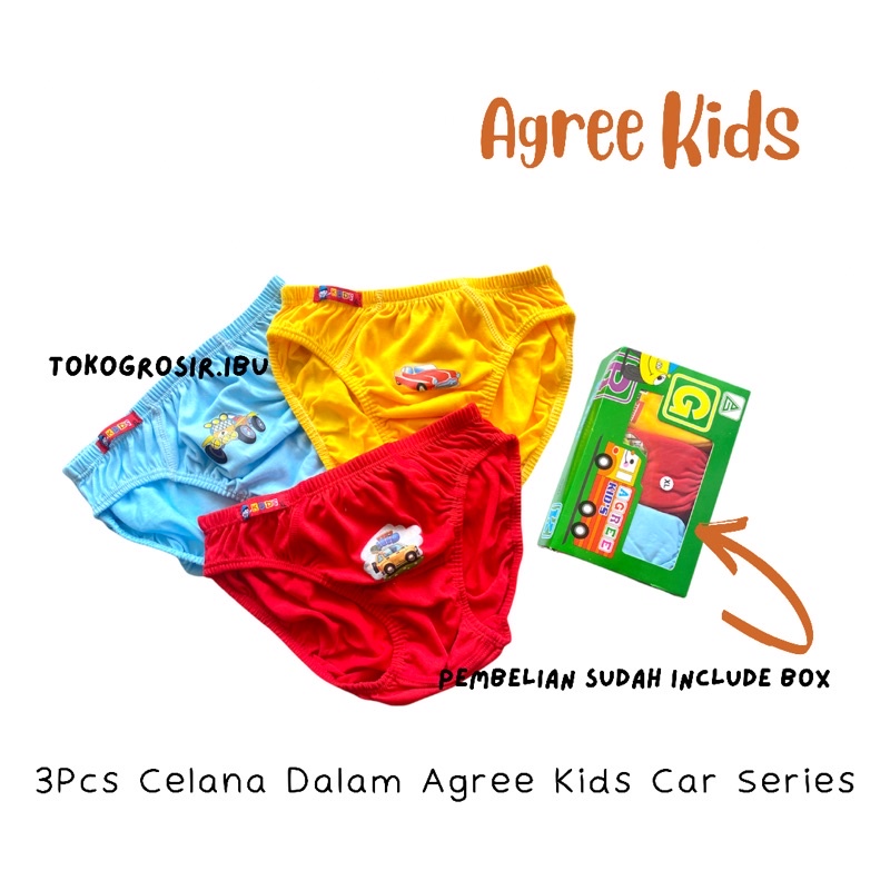 Isi 3 Pcs Celana Dalam Anak Laki Laki Cowok Agree Kids Cars Original Katun Adem 1 3 5 7 10 Tahun / Cd Celana Dalam Boxer Anak Kancut Anak Sempak Anak Laki Laki Cowok Katun Agree Kids Murah / Celana Dalam Anak Agree Kids Katun