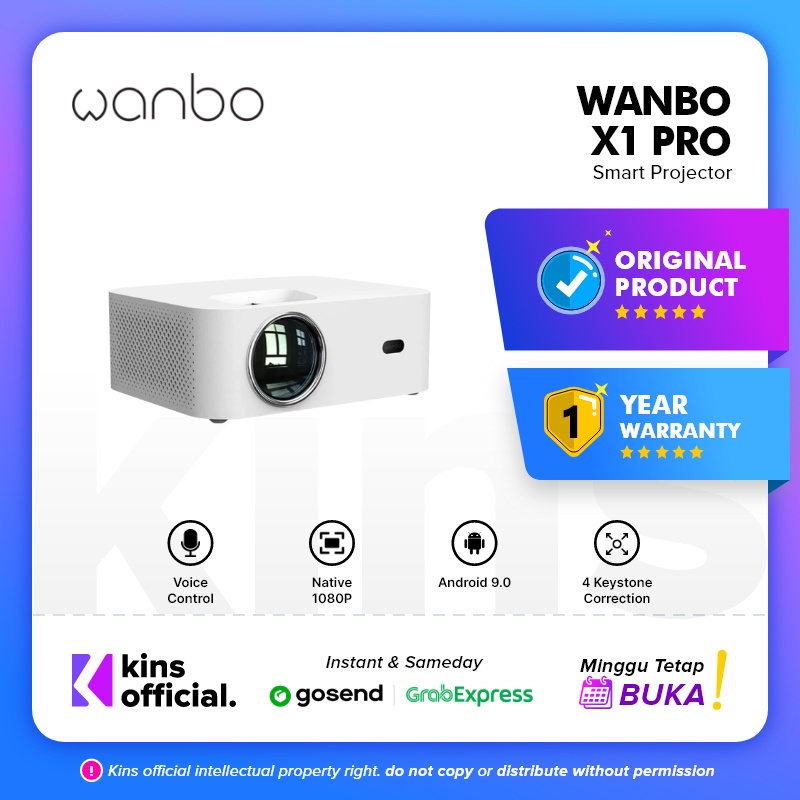 Wanbo X1 Pro Projektor 720P Android 9.0 350ANSI Lumens Supports 1080P / Proyektor Garansi Resmi 1 Tahun